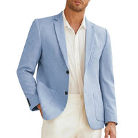 Elegant Blue Two Button Blazer for Men with Flap Pockets