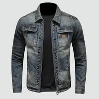 Stylish Denim Bomber Jacket for Men with Distressed Finish