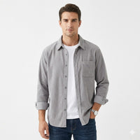 Relaxed Textured Shirt for Men with Button Front and Chest Pocket