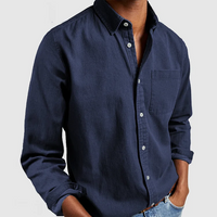 Refined Long Sleeve Denim Shirt for Men with Lapel Collar