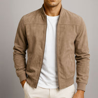 Elegant Slim Fit Bomber Jacket for Men with Upright Stand Collar