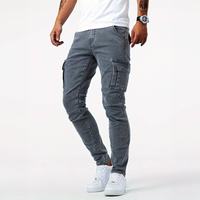 Stylish Slim Fit Denim Cargo Pants for Men with Flap Pockets