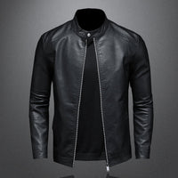 Stylish Leather Bomber Jacket with Stand Collar for Men