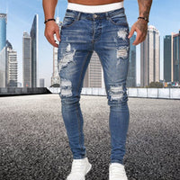 Stylish Ripped Slim Fit Jeans for Men with Vintage Wash