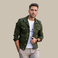 Stylish Slim Fit Denim Jacket for Men with Turn Down Collar