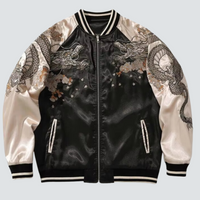 Stylish Embroidered Bomber Jacket for Men with Ribbed Collar