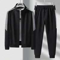 Stylish Striped Tracksuit for Men with Stand Collar