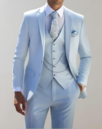 Stylish Light Blue Three Piece Suit for Men