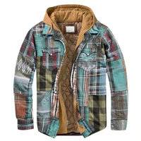 Stylish Quilted Lined Hooded Jacket for Men with Patchwork Design