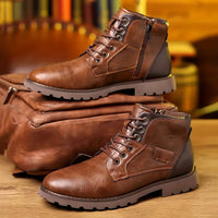 Elegant Lace Up Ankle Boots for Men with Tread Sole