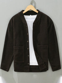Relaxed Textured Stretch Jacket for Men with Stand Collar