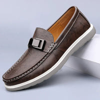 Refined Moccasin Loafers for Men with Metal Buckle and Platform Sole