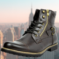 Refined Lace Up Biker Boots for Men with Side Zip