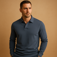 Refined Long Sleeve Polo Shirt for Men with Structured Collar