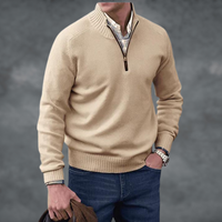 Stylish Zip Stand Collar Sweater for Men with Ribbed Hem