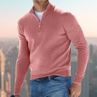 Refined Classic Quarter Zip Sweater for Men with Ribbed Cuffs