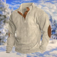 Relaxed Ribbed V Neck Sweater for Men with Elbow Patches