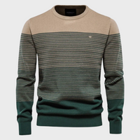 Relaxed Striped Crewneck Sweater for Men with Ribbed Trim