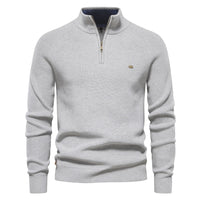 Refined Knit Zip Up Sweater for Men with Ribbed Cuffs
