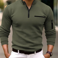 Effortless Quarter Zip Sweater for Men with Arm Pocket