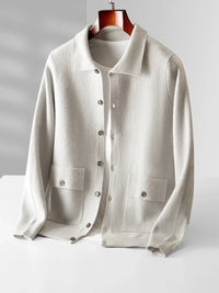 Refined Soft Knit Polo Collar Cardigan for Men