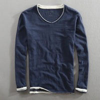 Refined V Neck Long Sleeve Shirt for Men with Contrast Trim