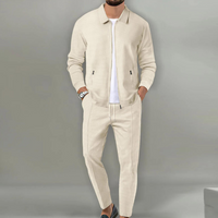 Relaxed Zip Up Tracksuit for Men with Drawstring Waist