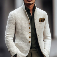 Refined White Cardigan for Men with Stand Collar