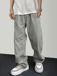 Relaxed Loose Fit Drawstring Pants for Men with Ribbed Texture