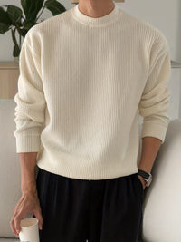 Stylish Ribbed Knit Long Sleeve Shirt for Men with Stretch Fit
