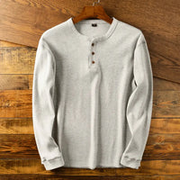 Relaxed Long Sleeve Henley Shirt for Men with Ribbed Texture