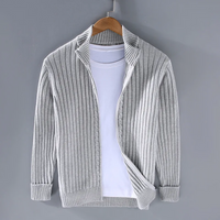 Refined Full Zip Cardigan for Men with Ribbed Trim