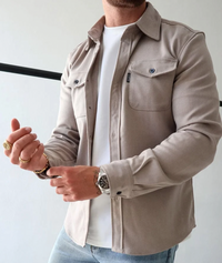 Relaxed Collared Button Up Shacket for Men with Chest Pockets