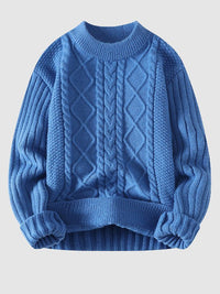 Elegant Cable Knit Crewneck Sweater for Men