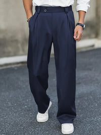 Stylish Pleated Wide Leg Chino Pants for Men with Side Pockets