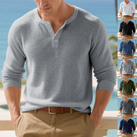 Effortless Long Sleeve Henley Shirt for Men with Button Placket